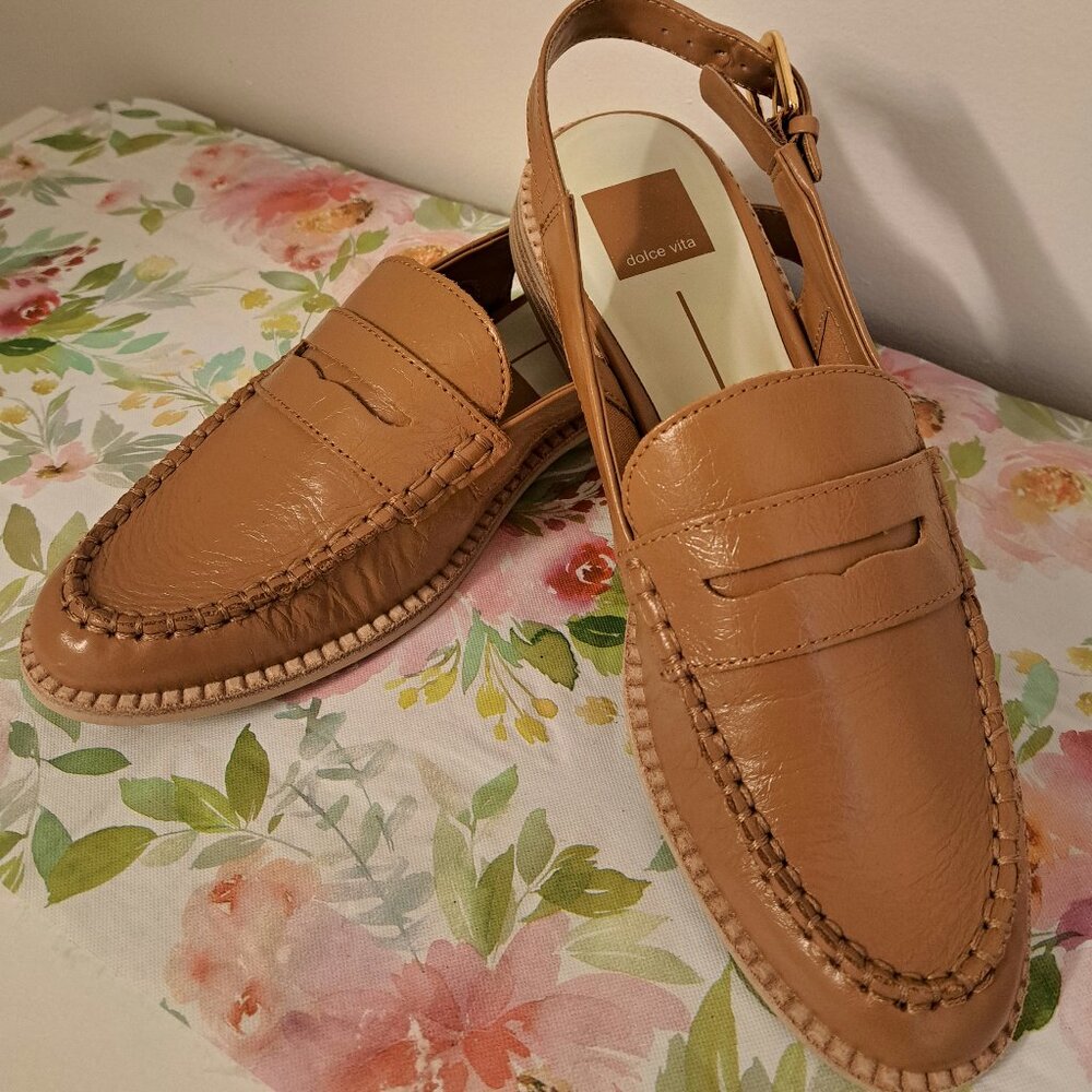 Dolce Vita Hardi Slingback Penny Loafers Size 8 Tan Leather NEW